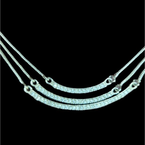 Triple layer silver and white crystal necklace - Picture 2 of 2